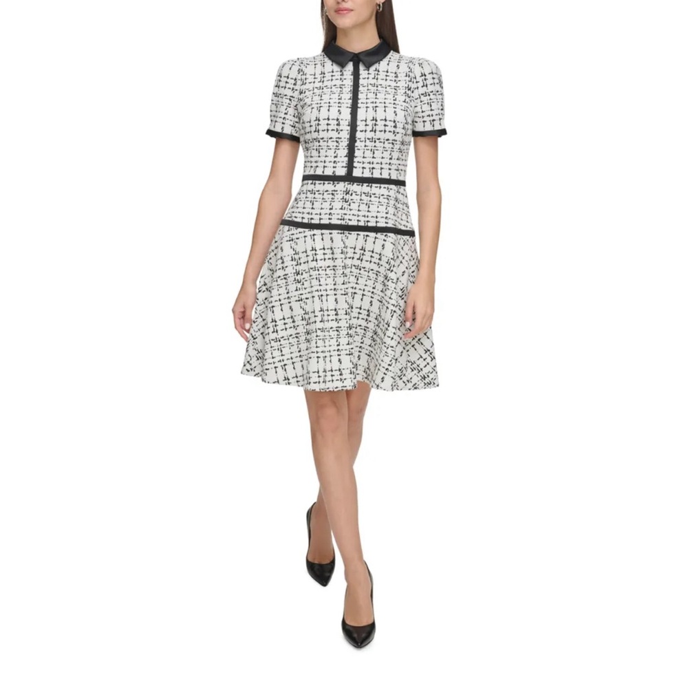 Karl Lagerfeld Paris Plaid-Knit Contrast Trim Dress